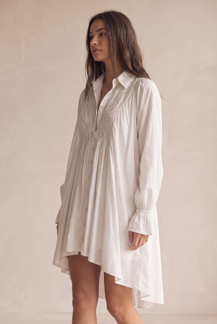 Mary- Retro mini dress with lace, asymmetrical hem and long sleeves