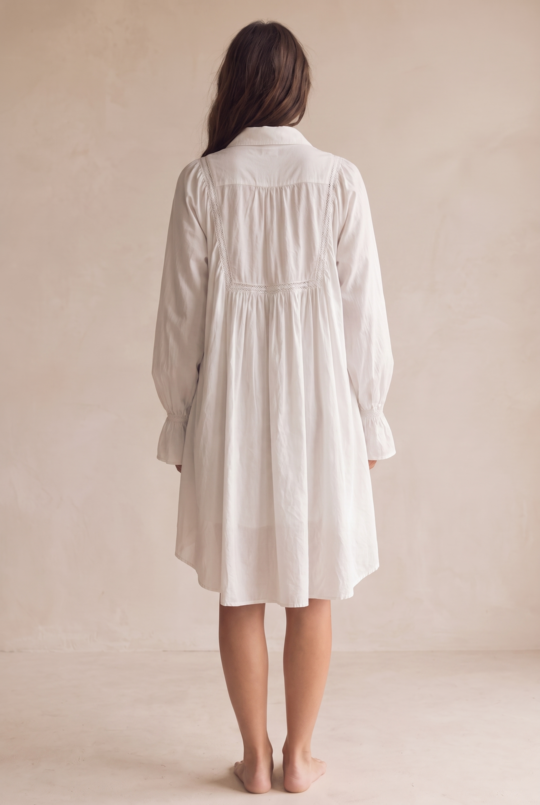 Mary- Retro mini dress with lace, asymmetrical hem and long sleeves