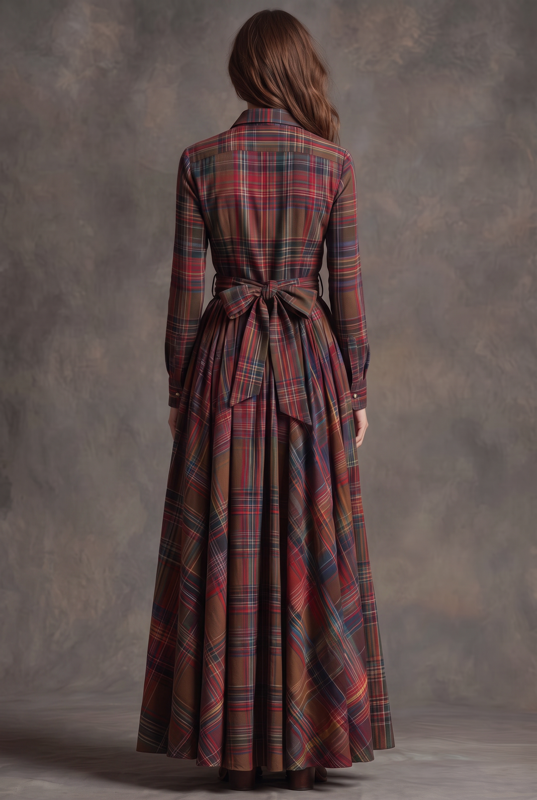 Beatriz | Belted Check Maxi Dress with Lapel Collar