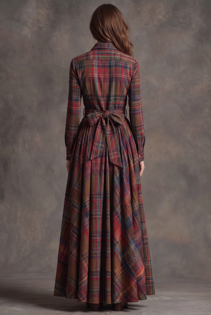 Beatriz | Belted Check Maxi Dress with Lapel Collar