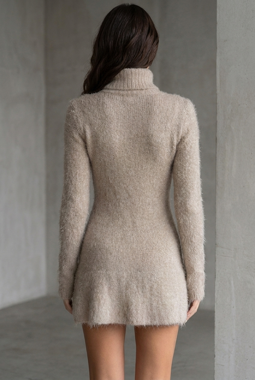 Adeline | Fuzzy Turtleneck Knitted Mini Dress