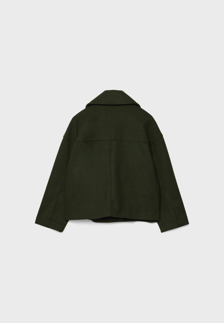 Elegant Wool Peacoat Jacket for Women with Notch Lapel Long Sleeve Double Breasted Cropped Oversized Style