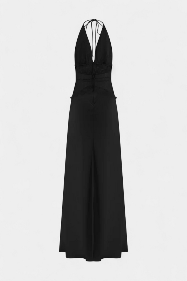 Ashanty Long Dress with Neckline and Sheer Lace at the Waist