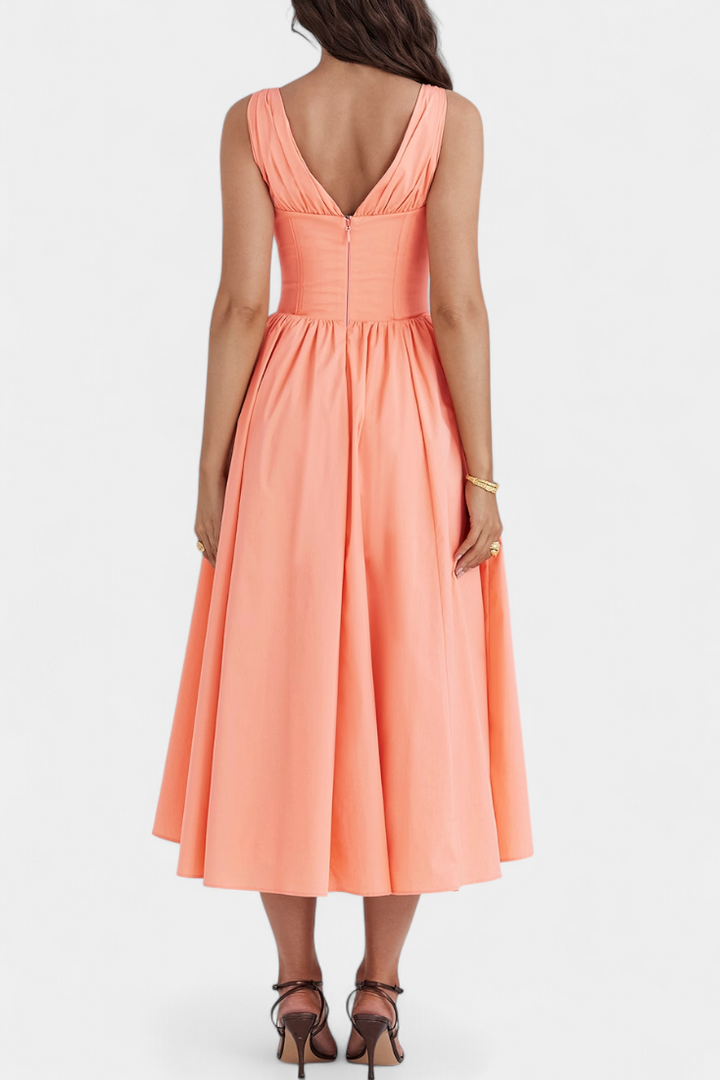 Margie Midi Dress with V-Neck and Romantic Floral Print