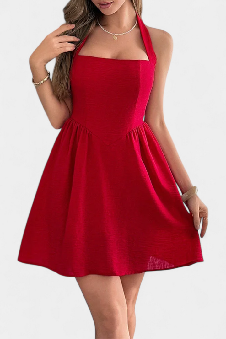 Kassandra Halter Mini Dress with Open Back and Pockets