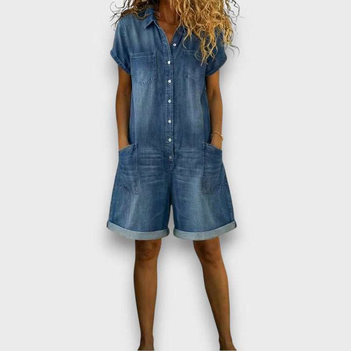 Denim Short Overalls for Women - Vintage Cotton Romper