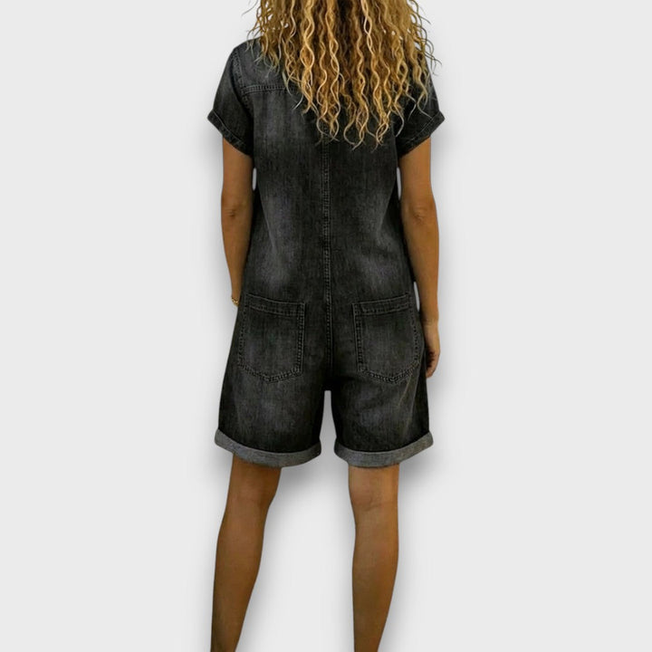 Denim Short Overalls for Women - Vintage Cotton Romper