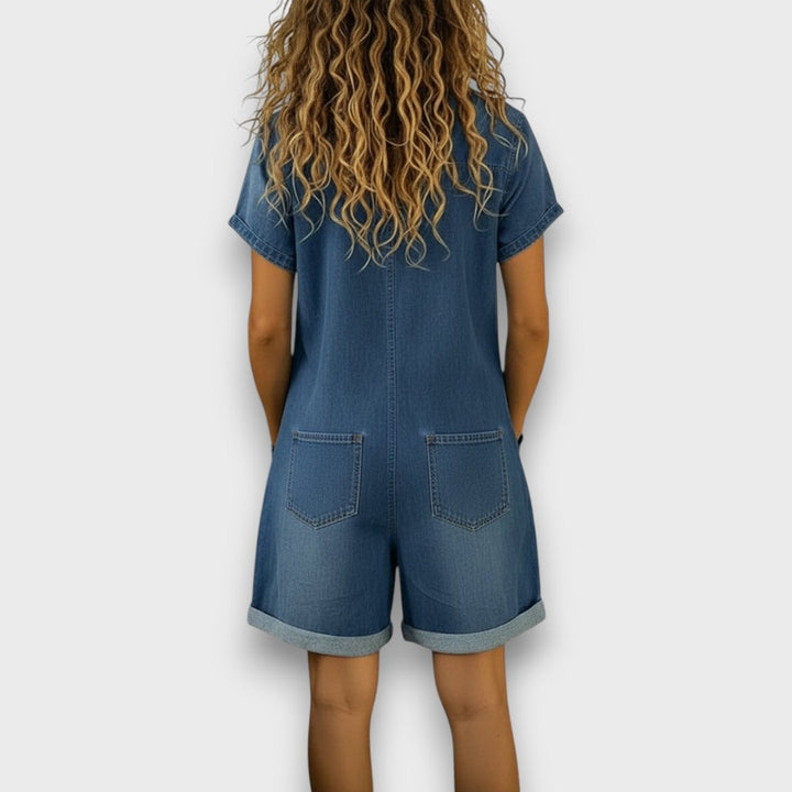 Denim Short Overalls for Women - Vintage Cotton Romper