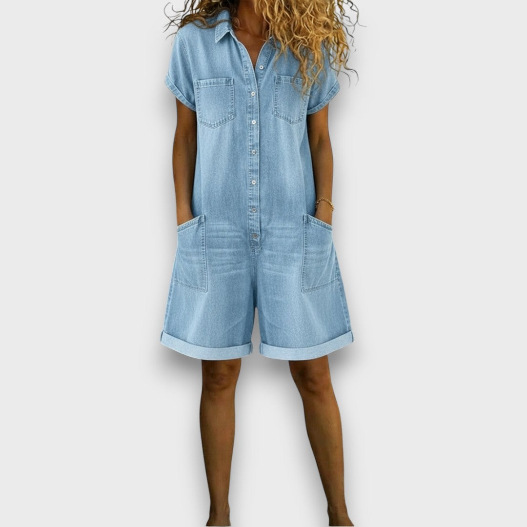 Denim Short Overalls for Women - Vintage Cotton Romper