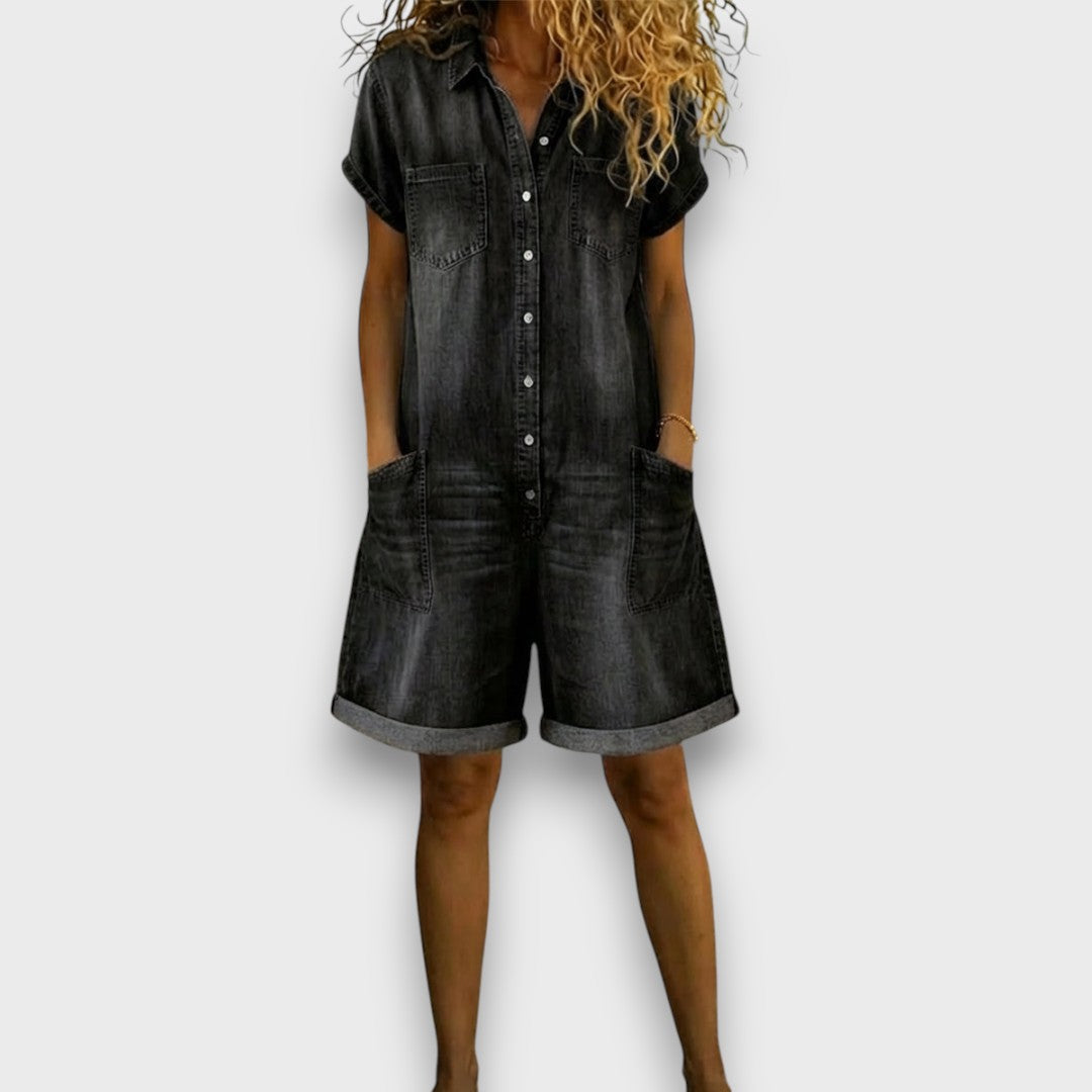 Denim Short Overalls for Women - Vintage Cotton Romper