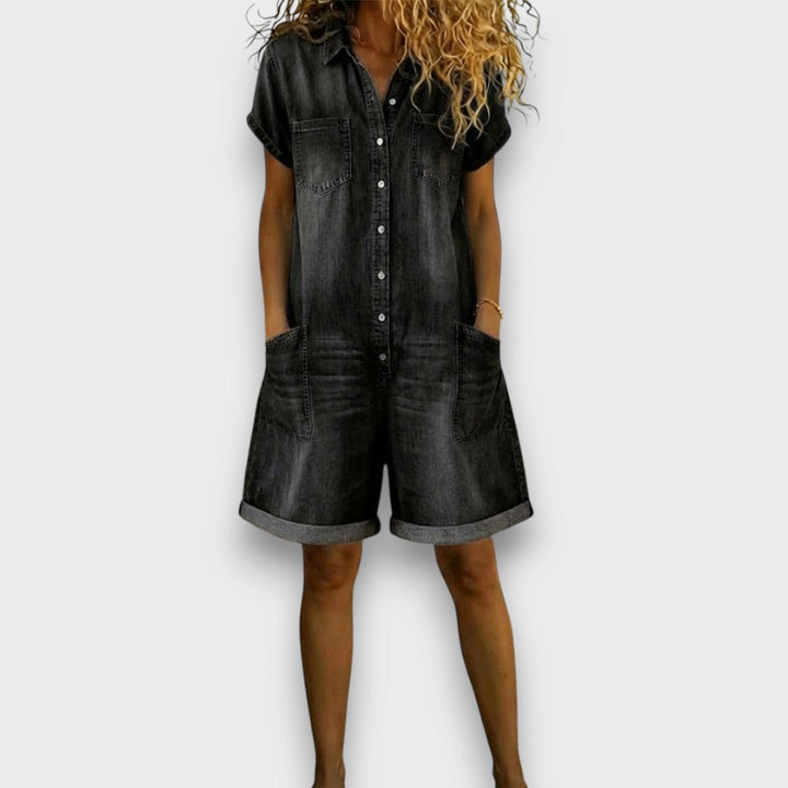 Denim Short Overalls for Women - Vintage Cotton Romper