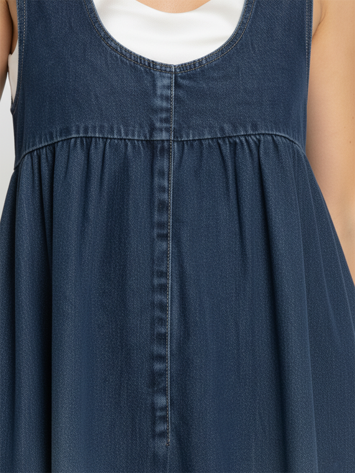 Denim Maxi Dress | Vintage Washed Cotton Button Front Dress