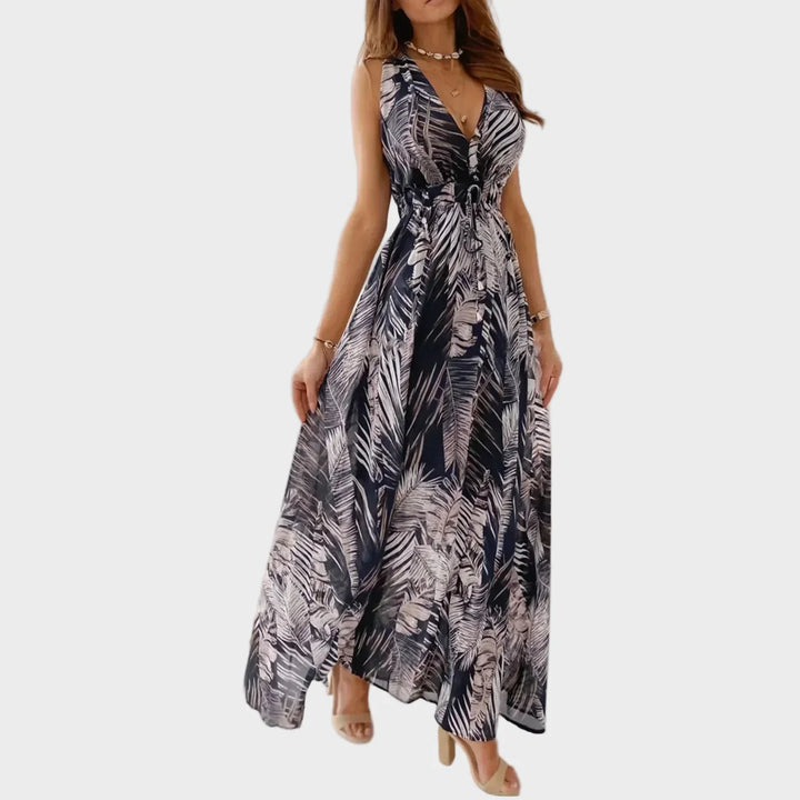 Maxi dress for women sleeveless with tropical print
